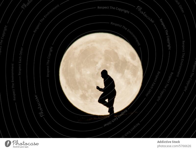 A striking silhouette of a man on one knee, proposing against the backdrop of a full moon, capturing a once-in-a-lifetime romantic moment proposal night gesture
