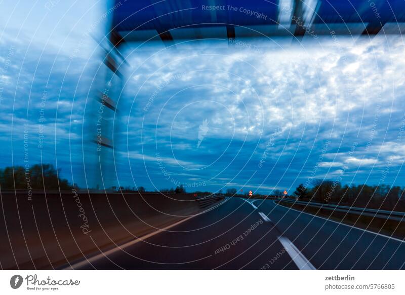 In the evening on the motorway Evening Asphalt car Highway Movement Dynamics Lane markings Driving fantasy holidays locomotion Direct Speed Clue edge Art Curve