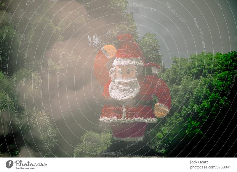 Greetings from Santa Claus Christmas & Advent Christmas decoration Anticipation Decoration Clouds Tradition Symbols and metaphors Figure Kitsch Double exposure