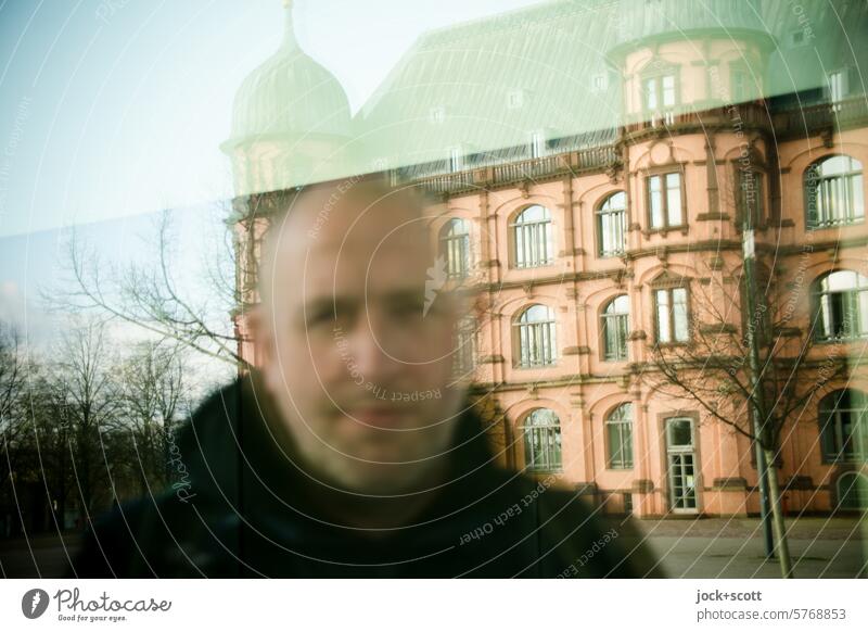 karlsruhelos .... Reflection at the castle Man portrait Karlsruhe Human being Lock Facade Sky bare trees Environment Looking into the camera Renaissance