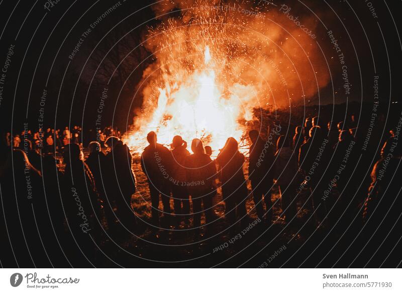 Group of people watching Easter fire Exterior shot Hot Burn Flame Night Colour photo Fire Blaze Dangerous Light incinerate sb./sth. Warm-heartedness Environment