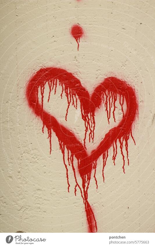 a spray-painted red heart on a wall. graffiti. Heart Red Graffiti Love In love Youth culture symbol pass Valentine's Day Emotions Declaration of love