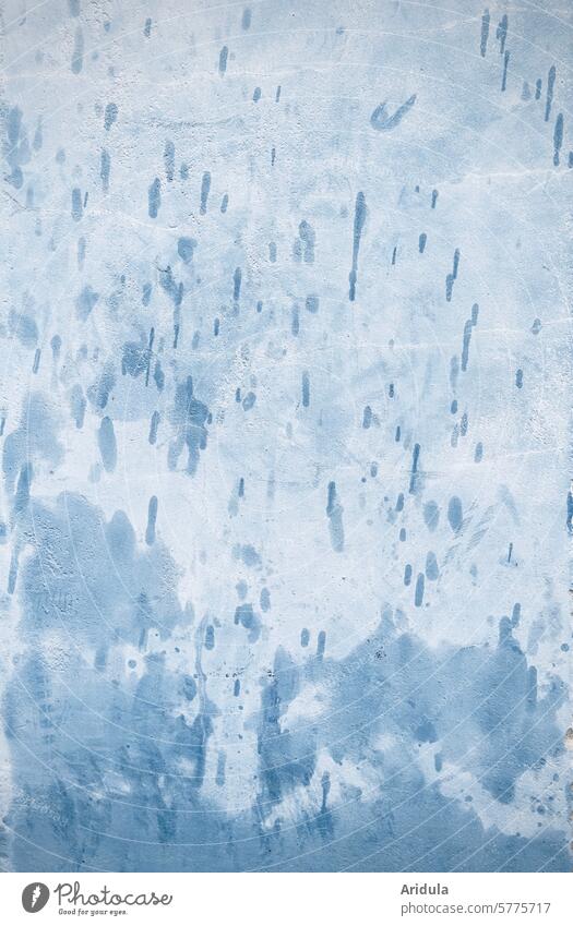 Wall watercolor Wall (building) raindrops Rain Drops of water Plaster Wet Detail Close-up Water blotch Pattern Blue Watercolors