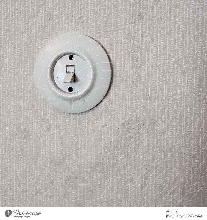 Old round light switch Light switch Wall (building) Wallpaper Flat (apartment) on from Switch Electricity Detail Switch off White Energy Round
