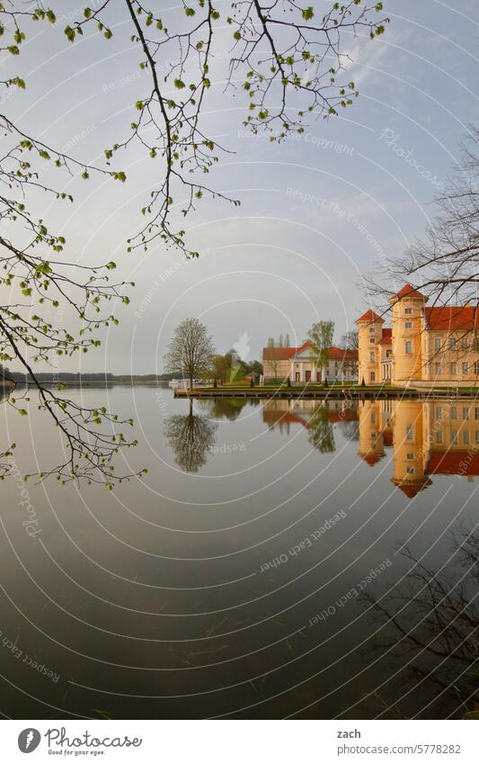 owner-occupied flat Lock Castle Historic Rheinsberg Castle grounds Castle yard reflection Reflections Lake Water Tower Tourist Attraction Old Twilight Evening