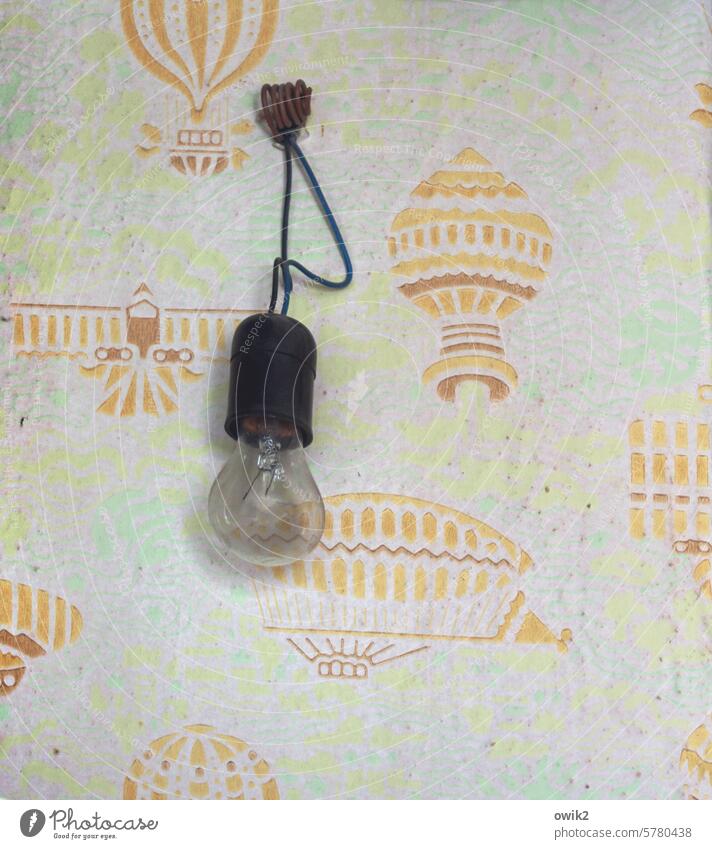 energy revolution Wall (building) Lamp Electric bulb Suspended Wired knotted Spartan Simplistic Thrifty Old Forget tired Detail daylight Simple Lighting