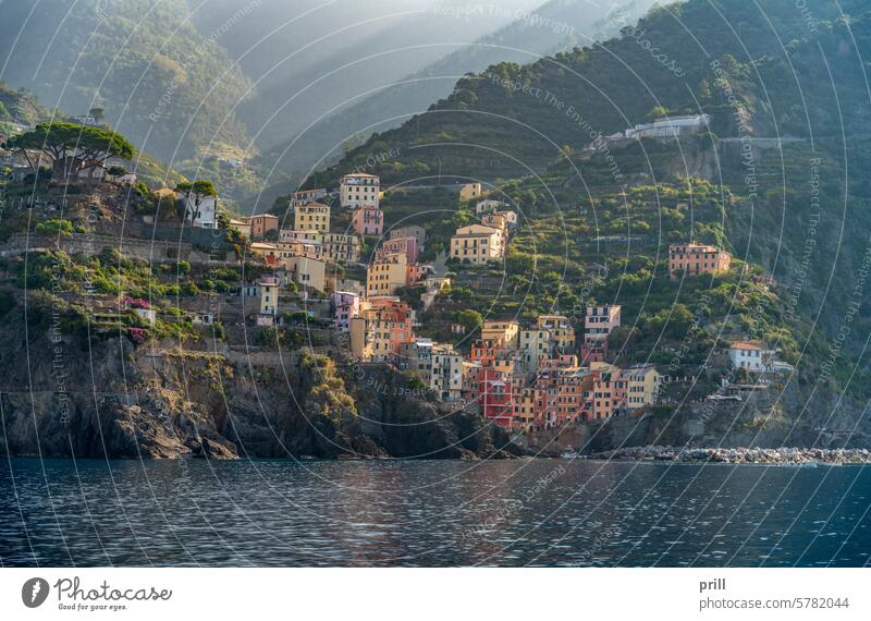 Scenery around Riomaggiore, a village at a coastal area named Cinque Terre in Liguria, located in the northwest of Italy liguria italy rocky coast riparian