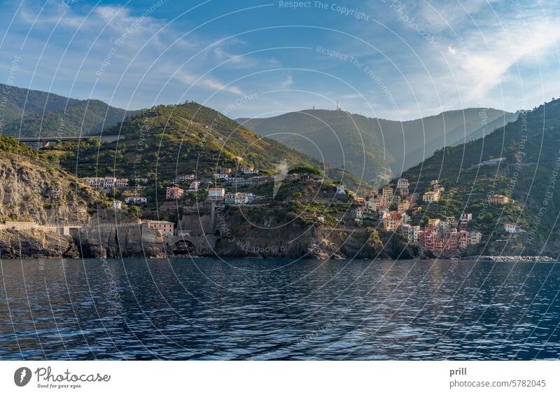 Cinque Terre coastal region in Liguria, northwest Italy Rocky coastline shore area Cinque Terre National Park Ligurian Sea Mediterranean Ocean Hill side