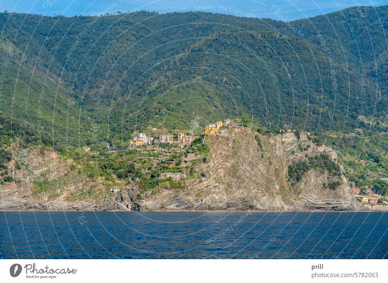 Cinque Terre coastal region in Liguria, northwest Italy Rocky coastline shore area Cinque Terre National Park Ligurian Sea Mediterranean Ocean Hill side
