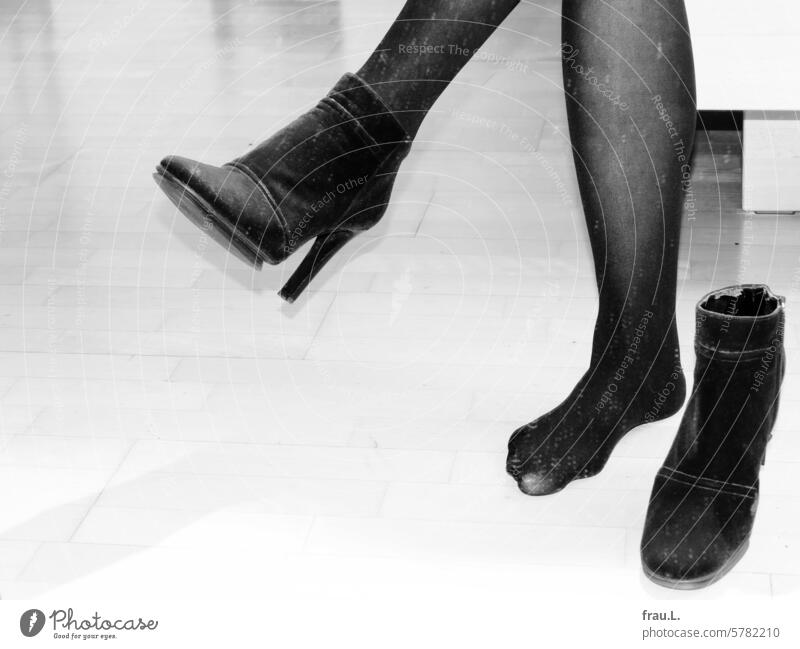 Broken ankle boots Footwear Boots feet Legs Old Woman Feminine Fashion Style Mirror frowzy