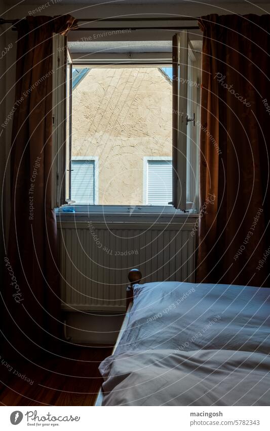 Bedroom with a view Interior shot Deserted Colour photo Living or residing Flat (apartment) Day Room Window Sleep Calm Relaxation Duvet Subdued colour
