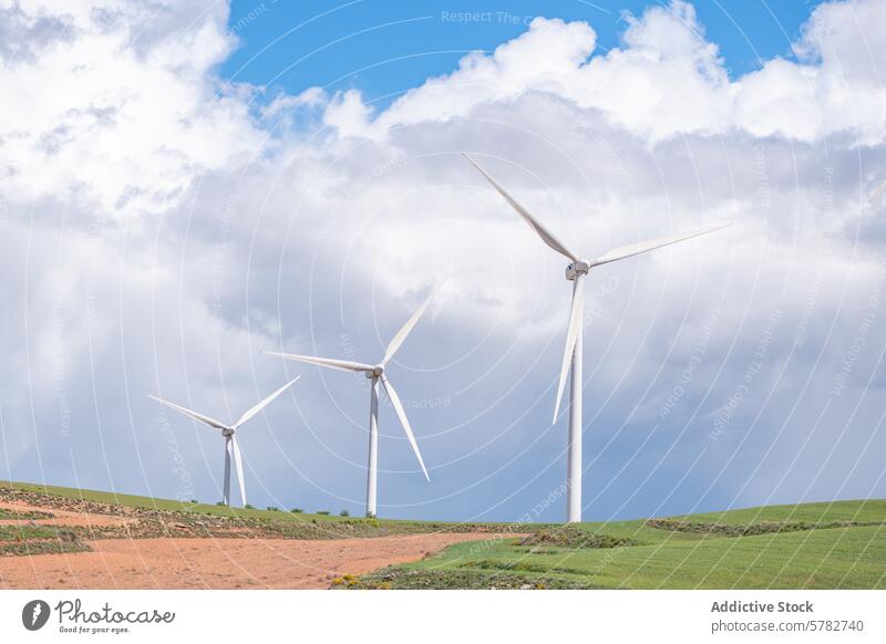 Wind turbines standing in a serene landscape under cloudy sky wind turbine renewable energy rural environmental conservation green power ecology sustainability
