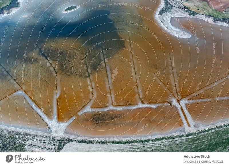 Aerial view of intricate salt lagoons in Toledo, Spain aerial drone photograph pattern toledo spain nature earth tone complex landscape geography water saline