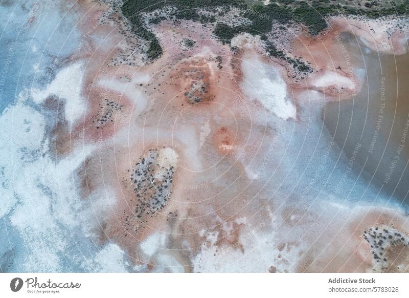Aerial View of the Colorful Salt Lagoons in Toledo, Spain aerial view drone photography toledo spain salt lagoon natural pattern vibrant color landscape water