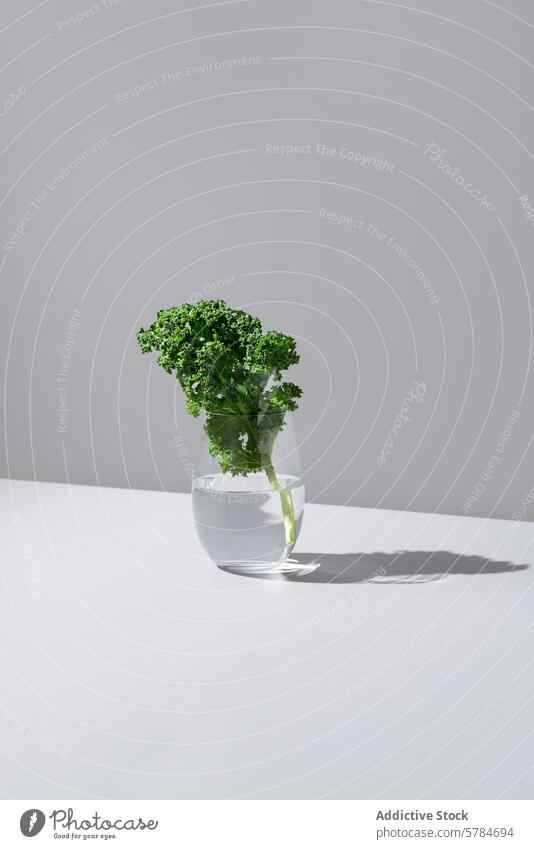 Fresh kale leaf in a glass of water on a white background green fresh transparent vibrant healthy nutrition vegetable food drink diet wellness ingredient