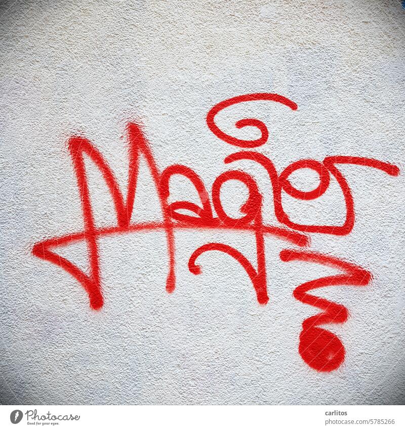 Magic instead of Maggi magic Magician Graffito Wall (building) Red Graffiti Daub Youth culture Subculture Street art Characters Facade Mural painting Creativity