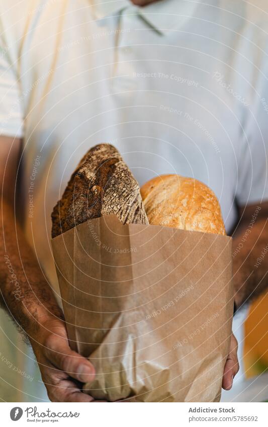 Fresh handmade sourdough bread in paper bag homemade handcrafted baking fresh bakery artisan crust traditional wholesome comfort food loaf wheat rustic healthy