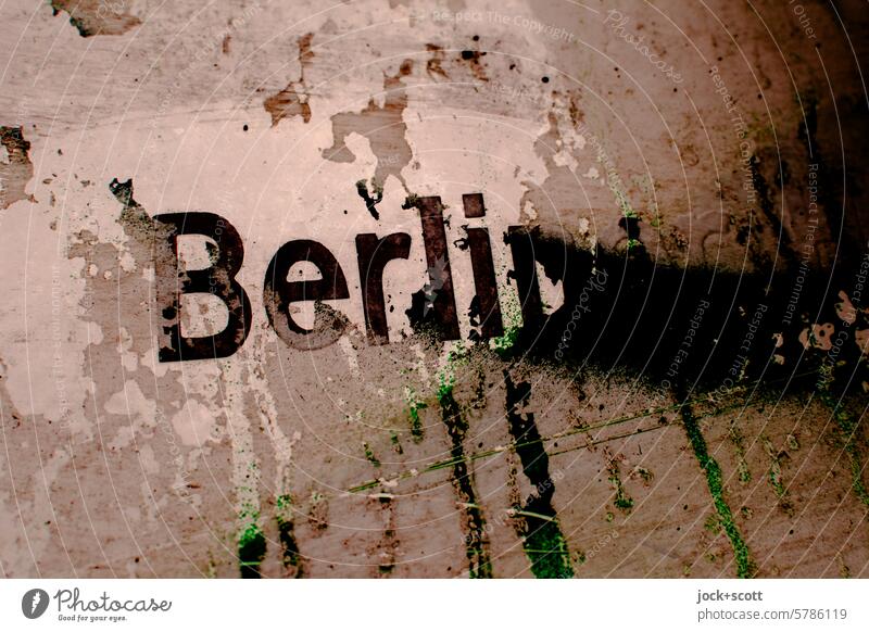Berlin is dirty Street art Graffiti Wall (building) Characters Spray Trashy Stencil letters Word stencil Style Detail Typography Abstract Neutral Background