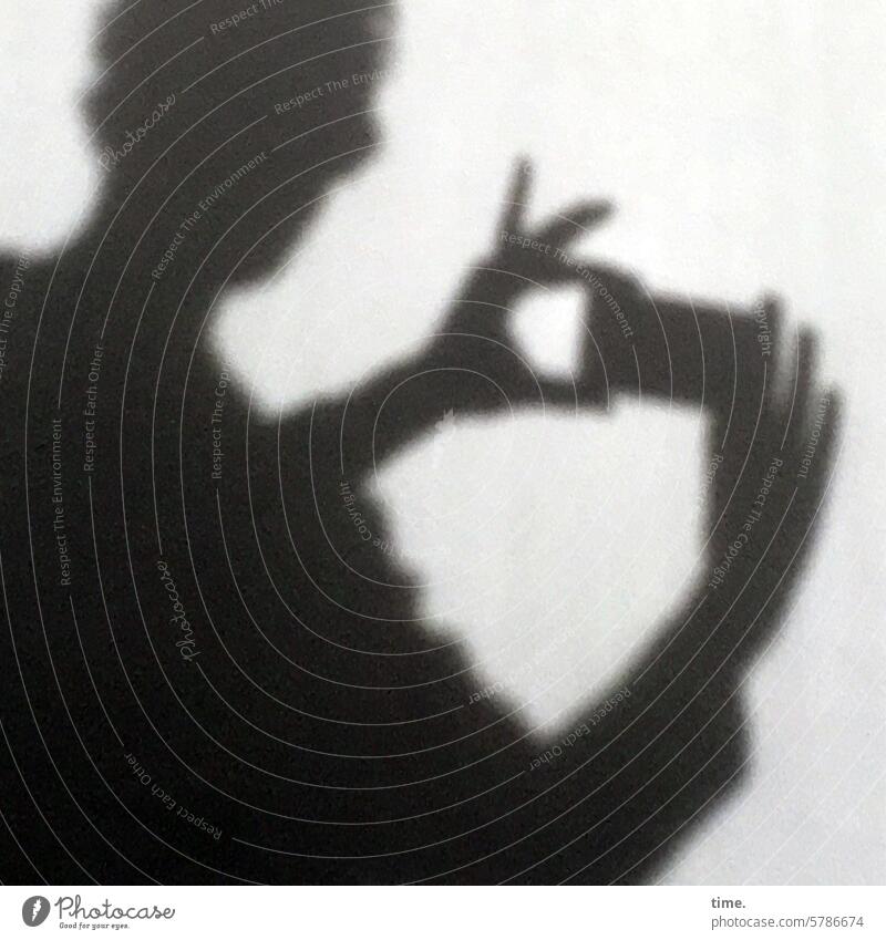 Standfinger and playfinger Man Cellphone Silhouette Shadow sunny Fingers splayed Focus on Take a photo Concrete Detail Delicate cautious watch Hand hands stop