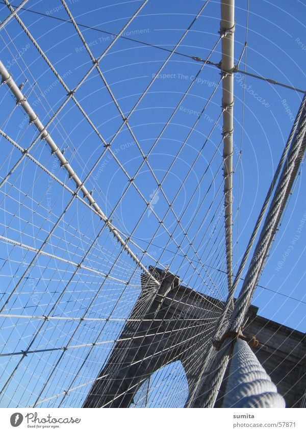 brooklyn bridge Gray New York City Bridge Rope Net Sky Blue