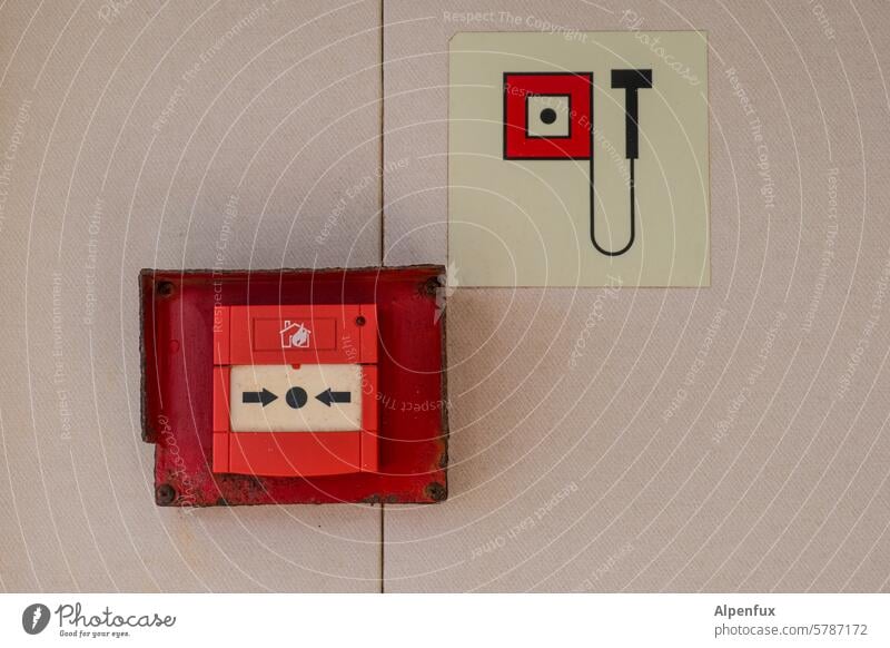 Theory and practice Fire alarm Red Emergency call Blaze Fire department Alarm Safety Erase Fire prevention Rescue Colour photo Protection peril Deserted