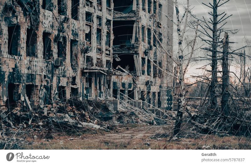 destroyed and burned houses in the city Russia Ukraine war Donetsk Kherson Kyiv Lugansk Mariupol Zaporozhye abandon abandoned attack bakhmut blown up