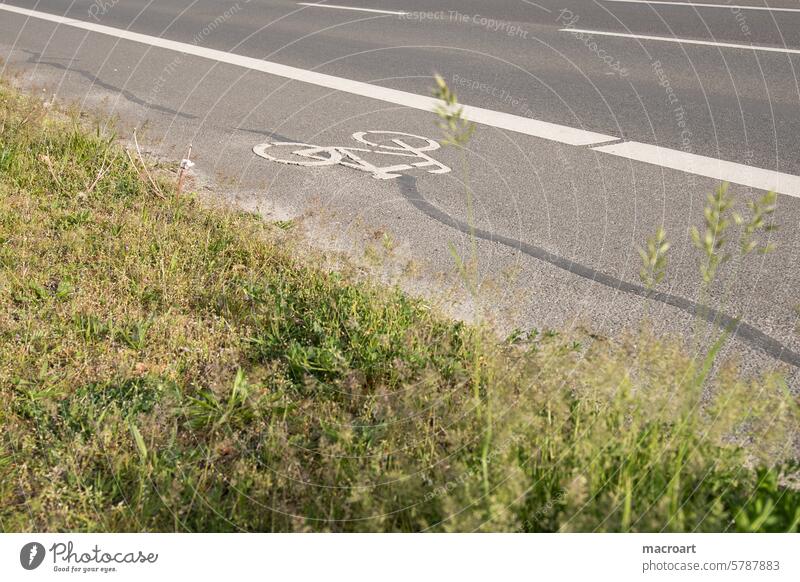 Cycle path with bicycle symbol next to a road Cycle paths Ecological Green cycle path construction Energy Sustainability Means of transport Transport Stripe