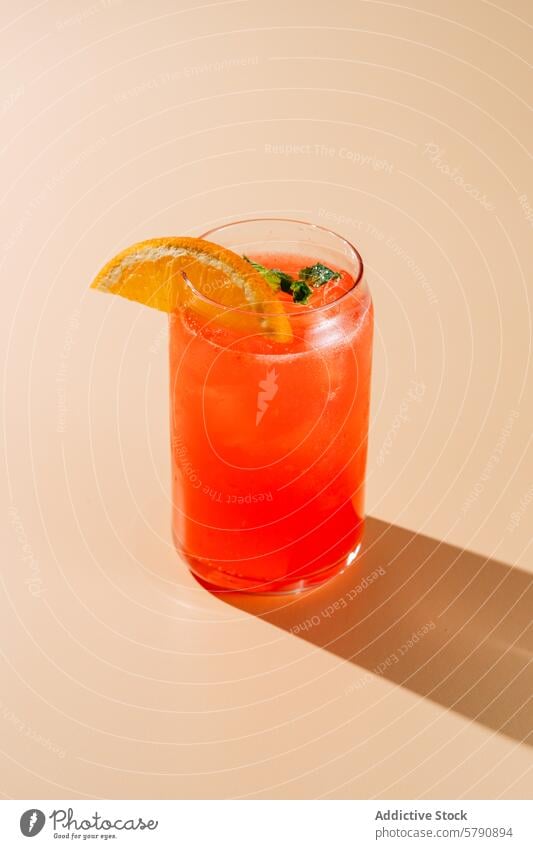 Refreshing berry-orange lemonade with ice and mint cold refreshing garnish orange slice drink beverage glass chilled vibrant cold drink citrus fruity summer