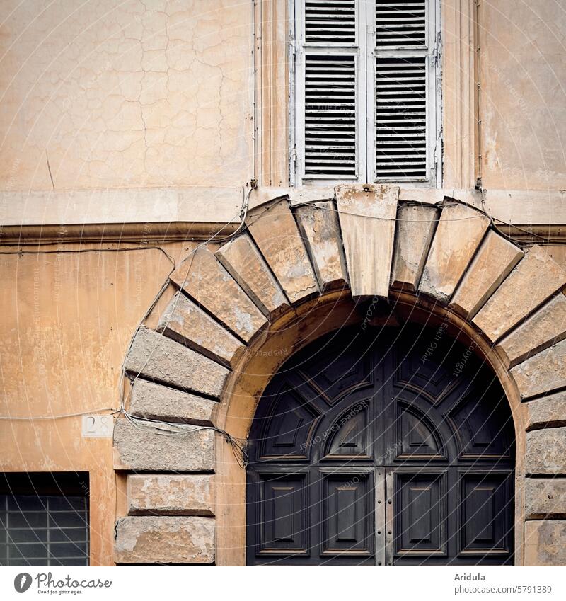 Mediterranean façade section House (Residential Structure) Facade Window door Italy Town Plaster shutters Shutter Wall (building) Old Deserted Building Old town