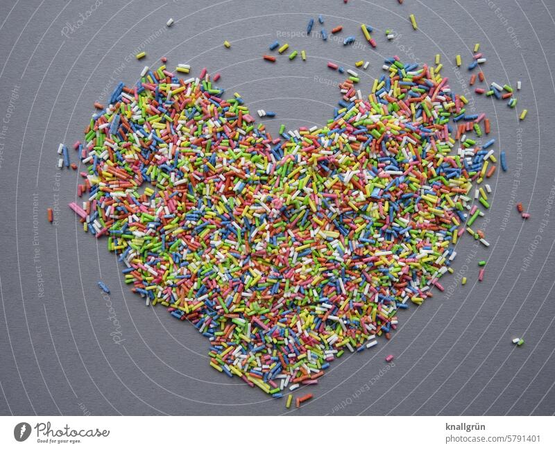 Sweet heart cute Heart Love Candy Delicious Colour photo Nutrition Food Heart-shaped variegated Granules Close-up Deserted Multicoloured Studio shot