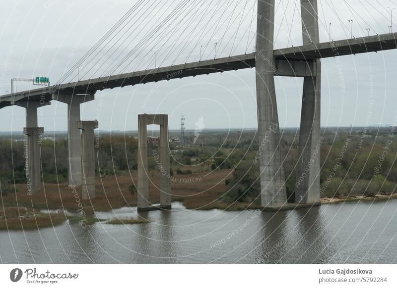 Abutment of cable-stayed Talmadge Memorial Bridge is a bridge in the United States spanning the Savannah River between downtown Savannah, Georgia, and Hutchinson Island.