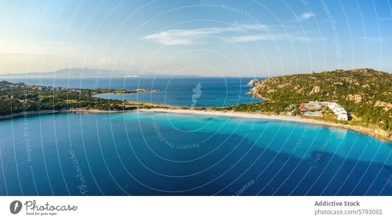 Aerial View of Crystal Clear Waters in Sardinia, Italy, Rena di Ponente beach sardinia italy aerial view turquoise sea sandy coast coastline mediterranean