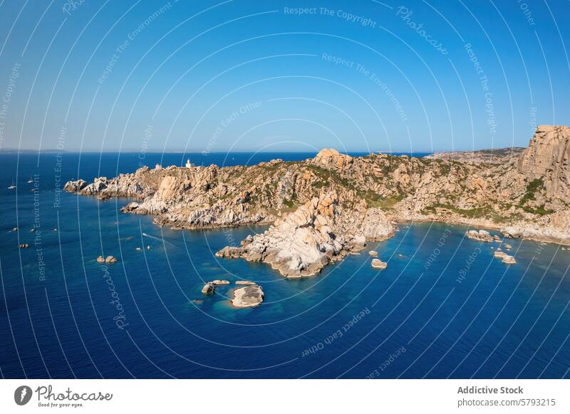 Aerial view of rocky coastline in Sardinia, Italy sardinia italy aerial view blue water mediterranean sea beauty rugged clear natural landscape travel