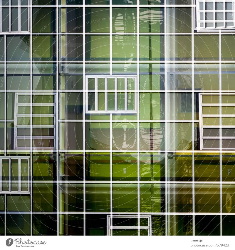 raster Elegant Style Design Facade Window Glass Metal Line Esthetic Exceptional Uniqueness Modern Green Colour Arrangement Colour photo Exterior shot Abstract