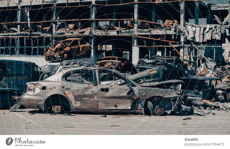 damaged and looted cars in a city in Ukraine during the war Donetsk Kherson Lugansk Mariupol Russia Zaporozhye abandon abandoned attack bakhmut blown up