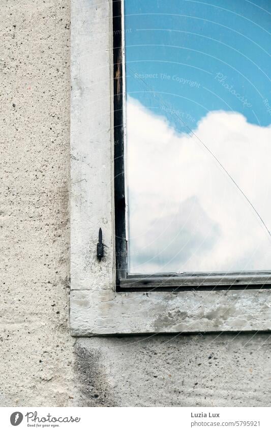A crack in the window... Crack & Rip & Tear Wall (building) Old Wall (barrier) Facade Sky Blue Clouds Transience Decline Broken urban White Picture language