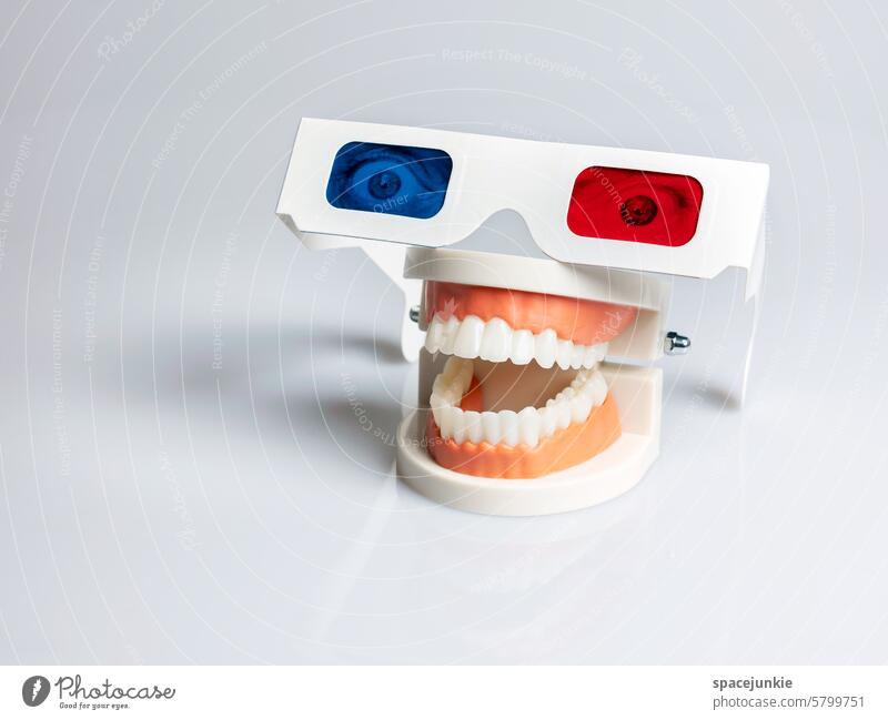 happy face Set of teeth Teeth Healthy Colour photo Show your teeth Dentistry Health care medicine Clean Close-up Oral clinic Dental Mouth 3D 3D glasses Smiling