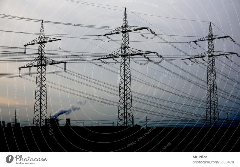 three high-voltage pylons transmission lines high voltage stream Technology Overhead line Power transmission Electricity Energy industry power line