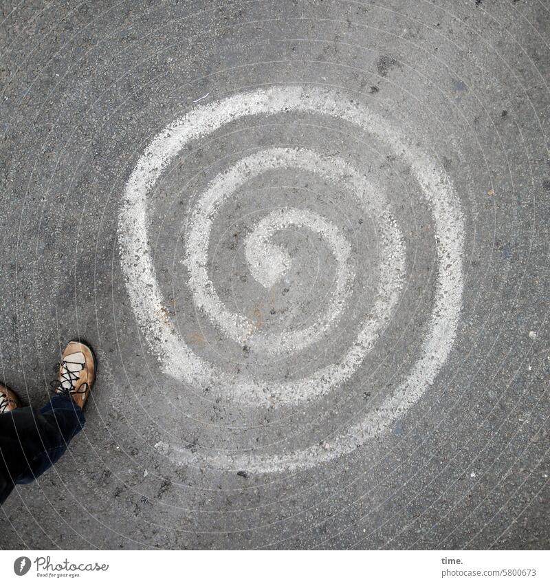 spiral Spiral Street Feet feet Footwear Circle Painted Asphalt Colour Lanes & trails Bird's-eye view Pattern structure Fantasy Art Concentrate Icon
