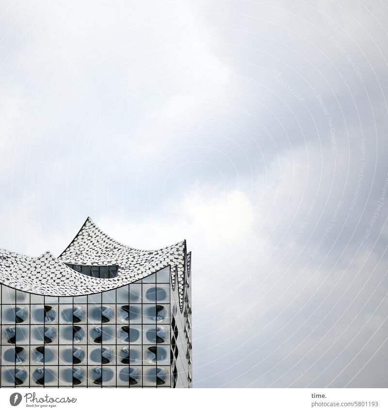 Sound painting | swing in the upper room Elbe Philharmonic Hall Building Manmade structures Architecture Sky Clouds Detail Roof Facade