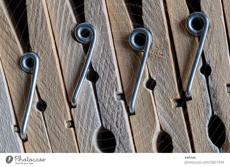 Singing wooden clothespins Holder Household Macro (Extreme close-up) Wood Clean Metal Living or residing Washing object housework Opening Row Washing day