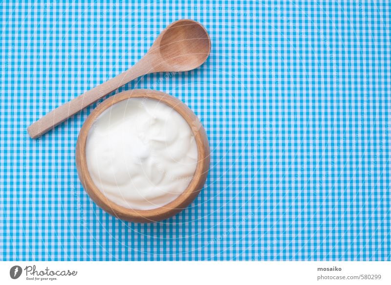 Natural Yogurt Yoghurt Breakfast Diet Bowl Pot Spoon Skin Face Cream Make-up Medical treatment Wellness Spa Woman Adults Fresh Clean Blue White wood care mask