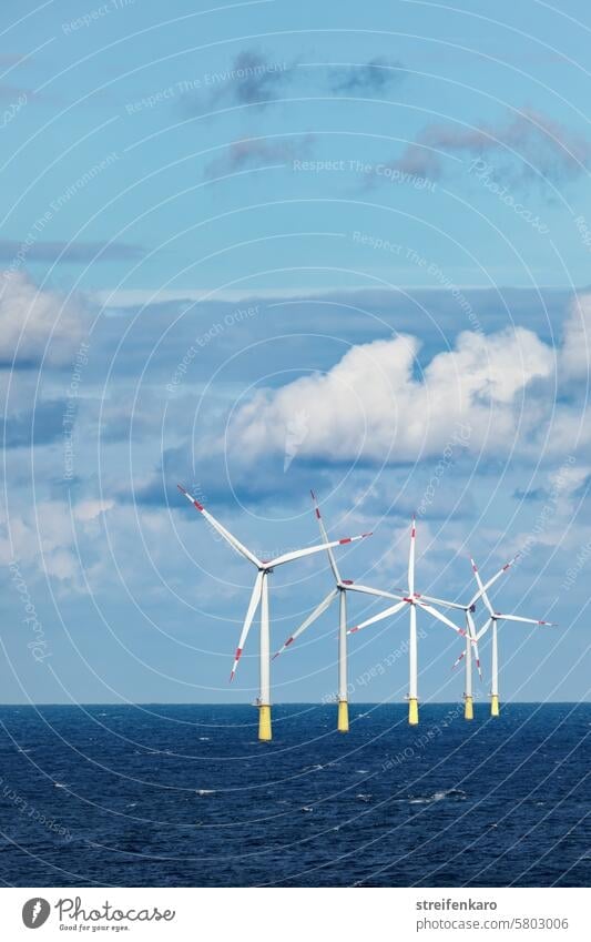 Offshore wind turbine in the North Sea offshore Ocean Water Renewable energy Environment Wind energy plant Sky Energy Energy industry Pinwheel Electricity