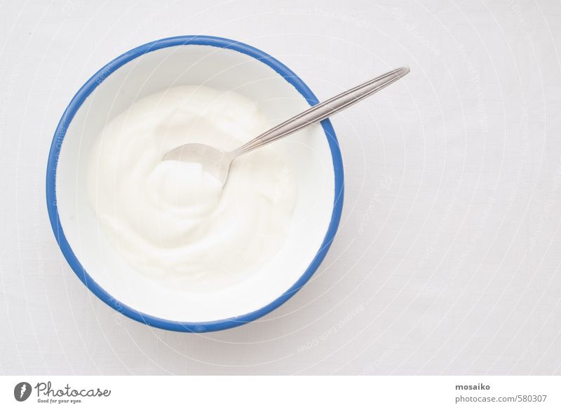 Natural Yogurt Yoghurt Nutrition Breakfast Diet Bowl Pot Spoon Skin Face Cream Make-up Medical treatment Wellness Spa Nature Fresh Clean Blue White milk care