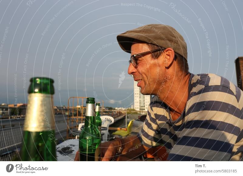 Beer, Man, Glasses, Summer Colour photo Eyeglasses Cap Berlin side view Human being Exterior shot Adults portrait Face Looking Day Head Smiling