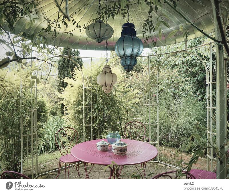 Garden restaurant Pavilion Garden shed Detail Ease Grating leaves Simple Insight Open Manmade structures Colour photo decoration Peaceful Airy Plant Design