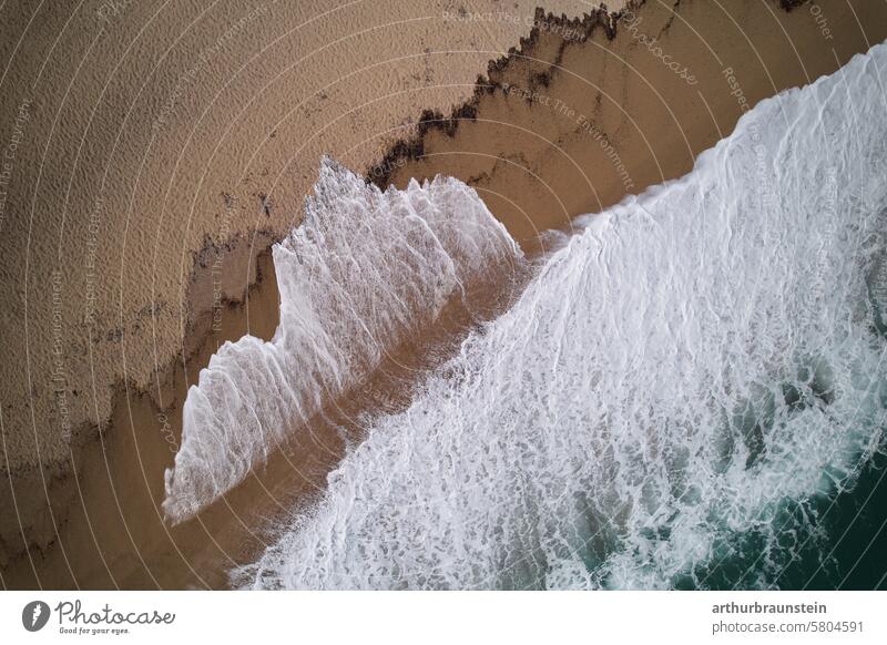 Exciting wave formation on the beach in the Mediterranean Tyrrhenian Sea in Sardinia photographed from above Nature Beach Ocean Seashore Sea water seaboard