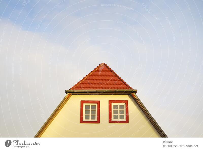 Gable of a residential building with two windows pediment house gables Window In pairs Tiled roof Roofing tile Triangle dwell Apartment Building Detached house