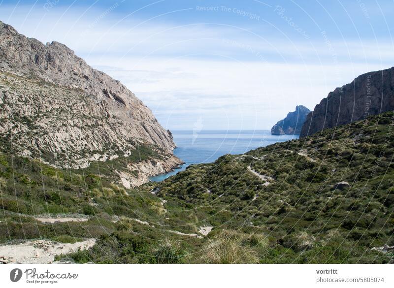Bay Ocean Rock Spain Nature sea view Majorca Longing Vacation & Travel Hiking hiking trail Trip