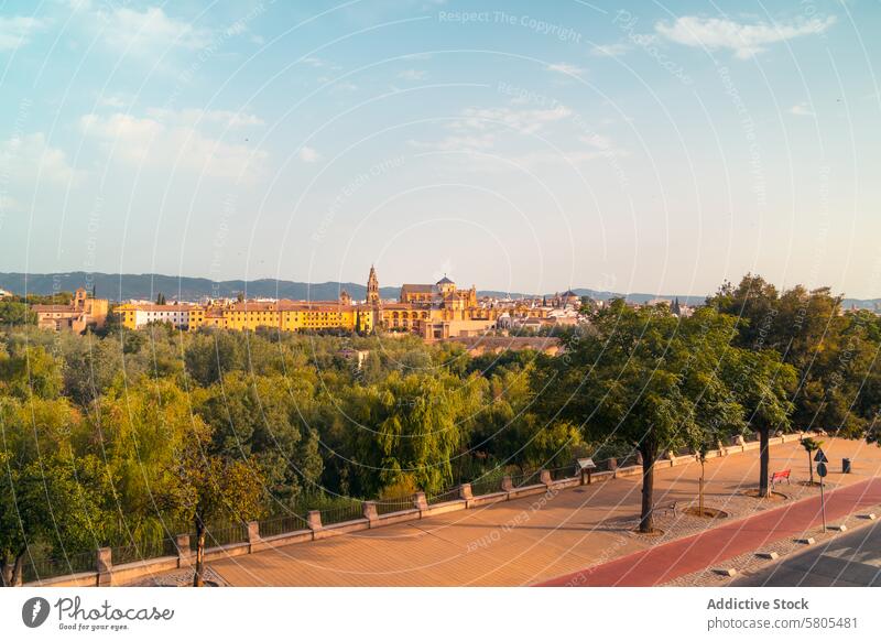 Scenic view of historic Cordoba skyline at sunset cordoba spain architecture golden light cityscape travel tourism scenic panorama cultural andalusia spanish